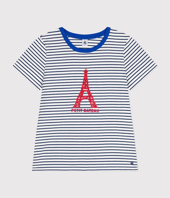 T-shirt Le Droit girocollo in cotone donna bianco MARSHMALLOW/blu MEDIEVAL