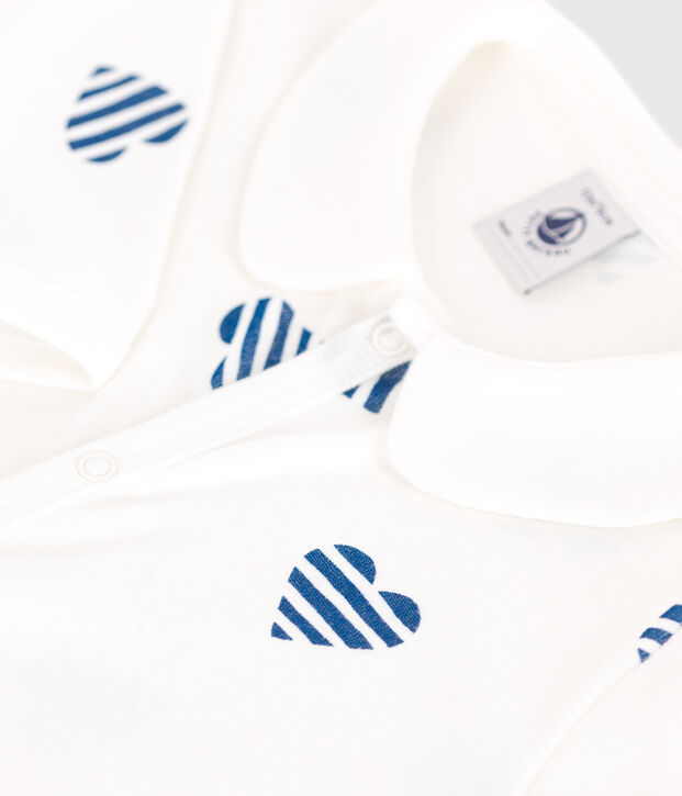 Pigiama senza piedini in cotone con colletto con cuore a righe neonato bianco/multicolore