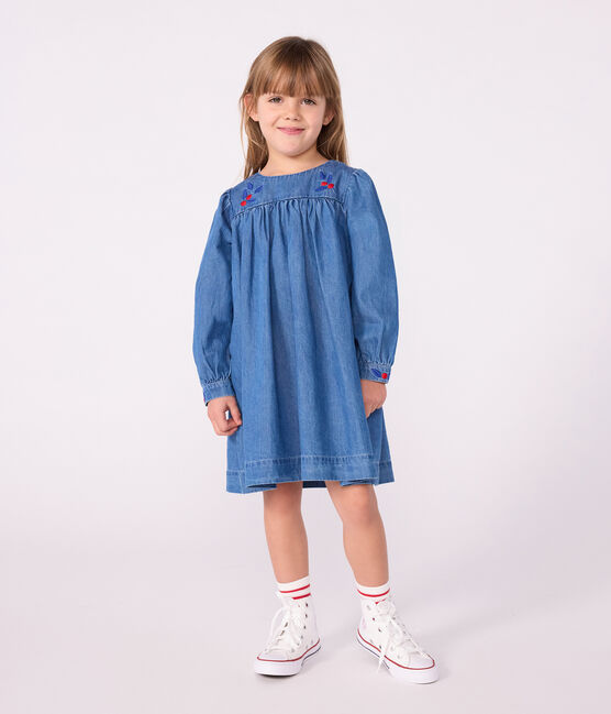 Abito a maniche lunghe in denim bambina blu DENIM CLAIR