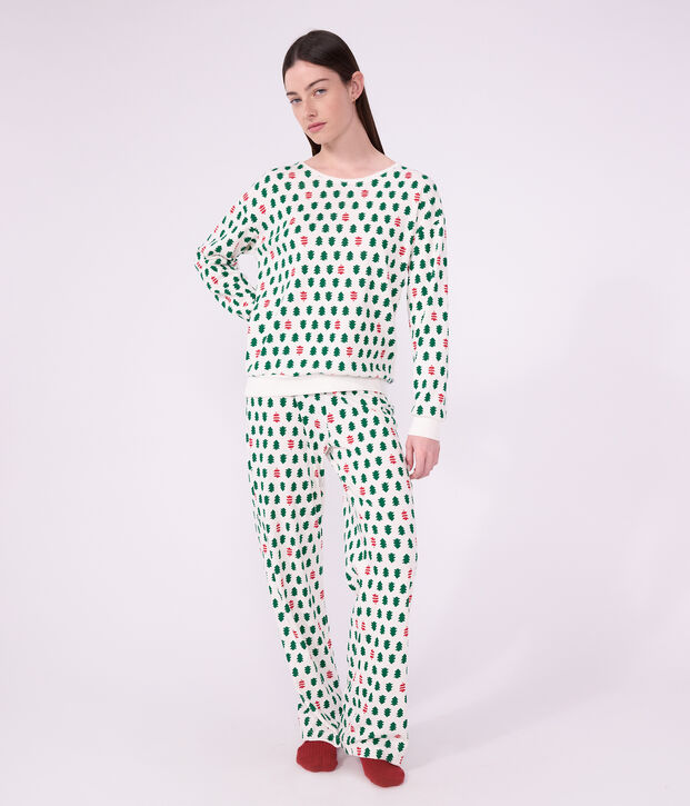 Pigiama in cotone con stampa di abeti donna bianco/multicolore