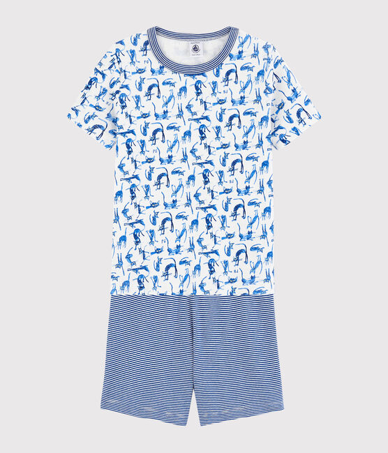 Pigiama corto fantasia gatto bambino in cotone bianco MARSHMALLOW/bianco MULTICO