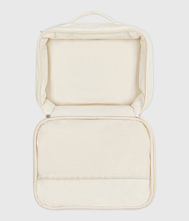 Valigetta nascita in garza di cotone ricamata bianco