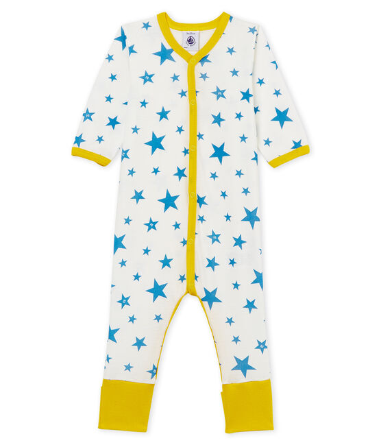 Tutina pigiama senza piedi bambino a costine bianco MARSHMALLOW/blu ALASKA
