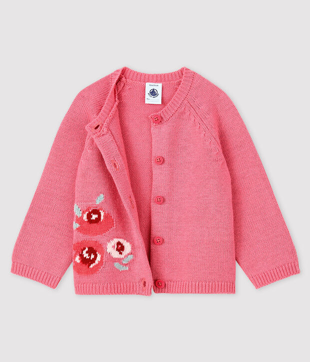 Cardigan beb&egrave; bambina con jacquard rosa