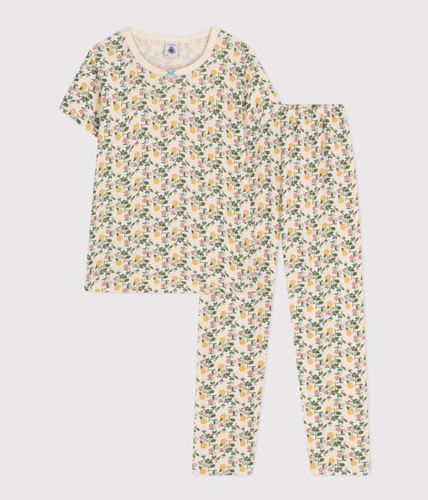 Pigiama in cotone fantasia a fiori bambino ecru/multicolore