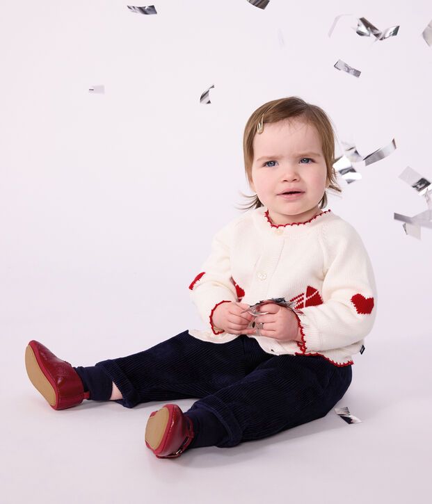 Cardigan in maglia di lana e cotone con motivi jacquard neonato bianco/rosso