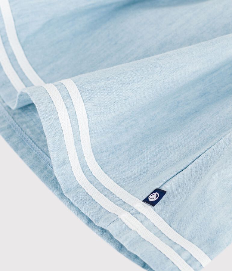 Abito bi-materiale a maniche lunghe in cotone e chambray neonata ecru/multicolore