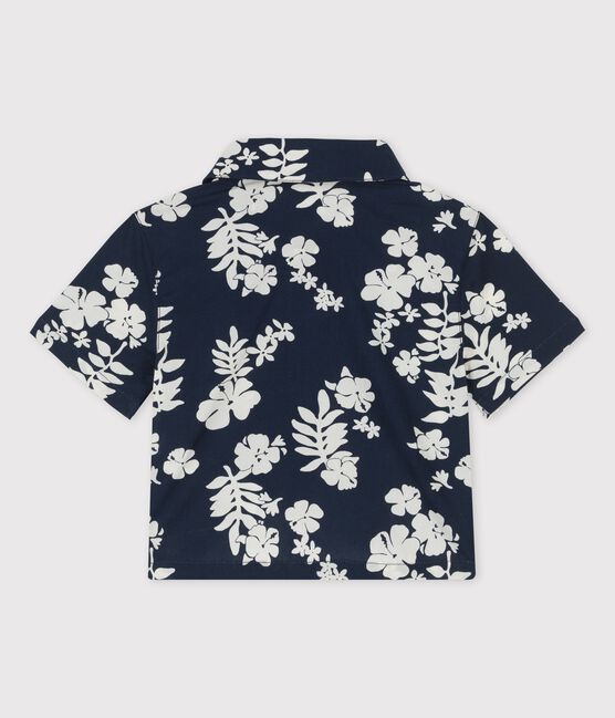 Camicia manica corta bebè in popeline con fantasia hawaiana blu MEDIEVAL/bianco MARSHMALLOW