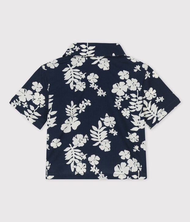 Camicia manica corta beb&egrave; in popeline con fantasia hawaiana blu/bianco