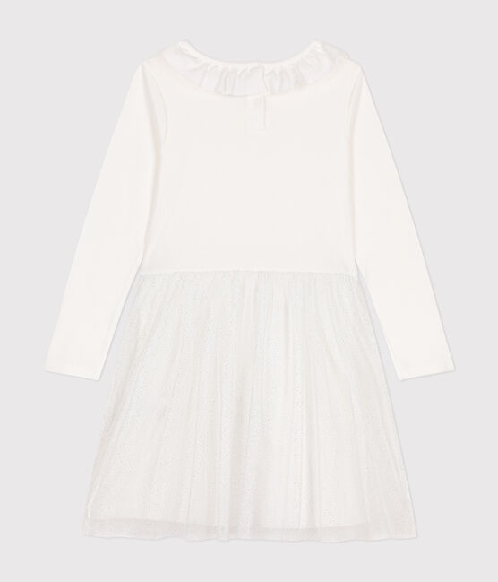 Abito in tessuto a costine e tulle bambina bianco MARSHMALLOW