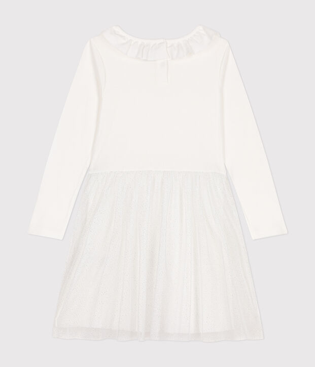Abito in tessuto a costine e tulle bambina bianco