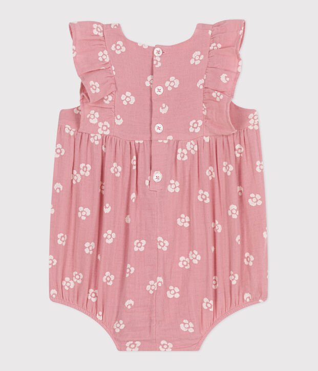 Pagliaccetto neonato senza maniche in garza di cotone con stampa a fiori rosa/bianco
