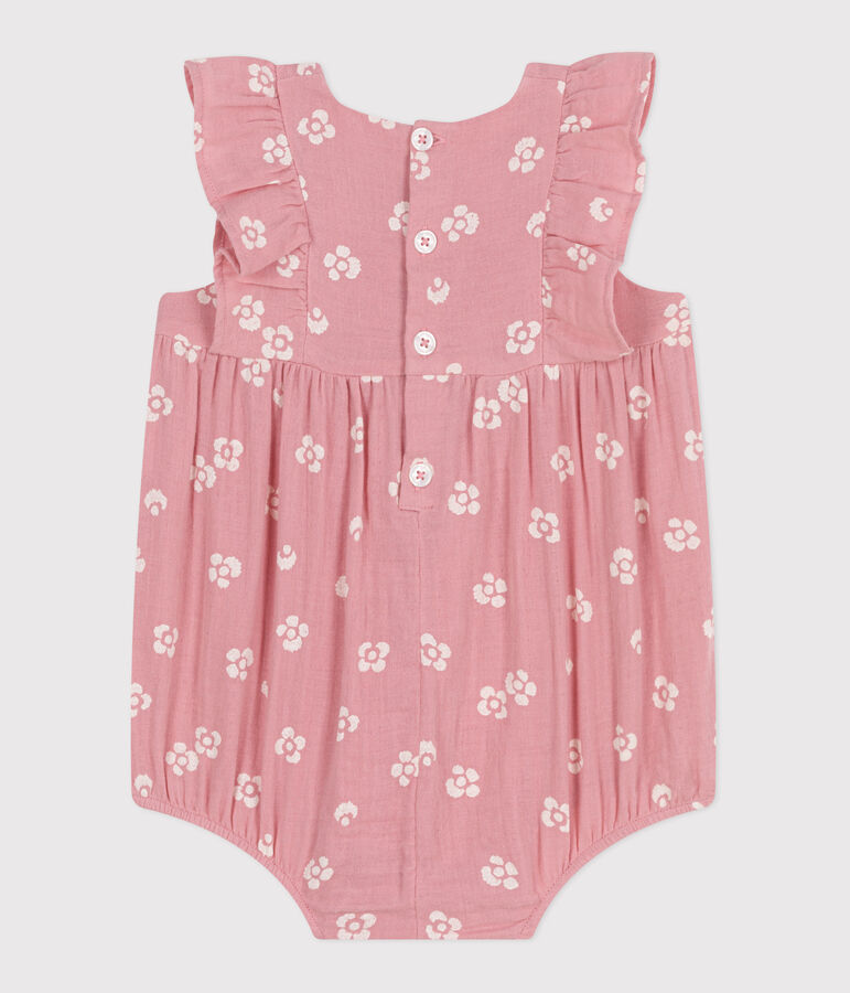 Pagliaccetto neonato senza maniche in garza di cotone con stampa a fiori rosa CHARME/bianco MARSHMALLOW