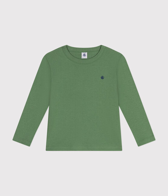 T-shirt a maniche lunghe a costine bambina/bambino verde PALMERAIE