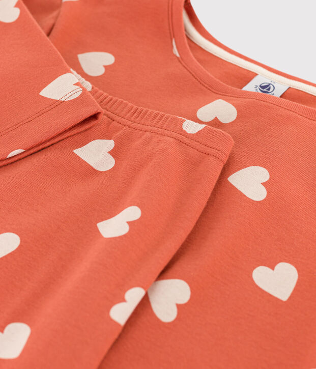 Pigiama cuore donna in cotone rosa/ecru