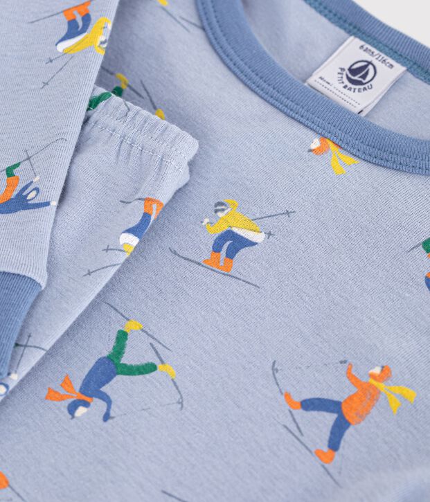 Pigiama molto aderente in cotone con stampa bambino blu/bianco/multicolore