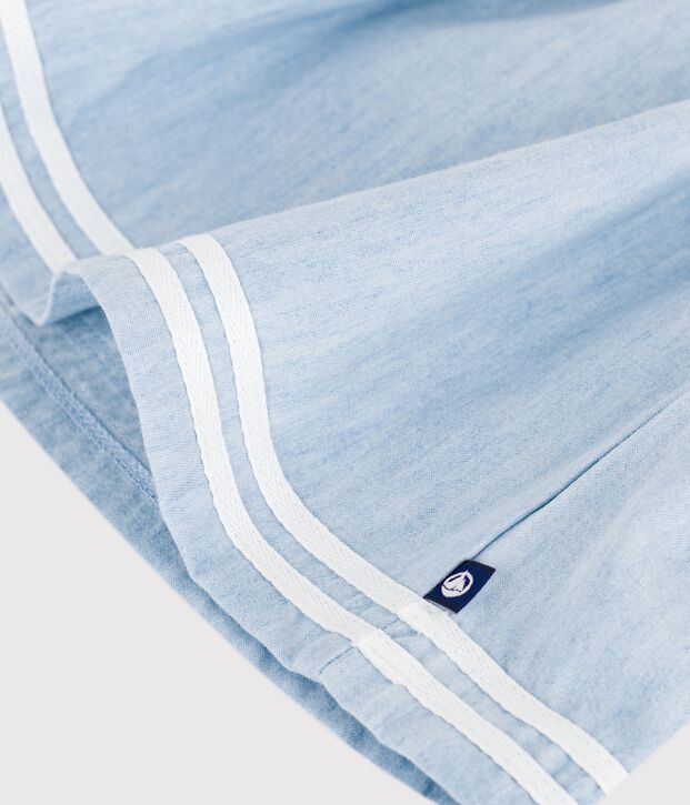 Abito bi-materiale a maniche lunghe in cotone e chambray neonata ecru/multicolore