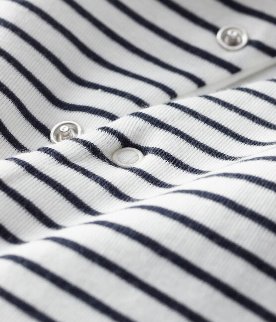 Tutina lunga a righe con cappuccio bebè in cotone biologico bianco MARSHMALLOW/blu SMOKING