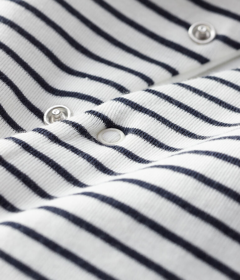 Tutina lunga a righe con cappuccio beb&egrave; in cotone biologico bianco MARSHMALLOW/blu SMOKING