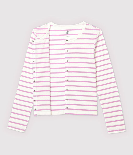 Cardigan in cotone/lino a righe Donna bianco MARSHMALLOW/rosa BOHEME