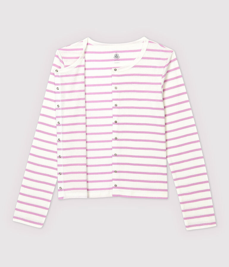 Cardigan in cotone/lino a righe Donna bianco/rosa