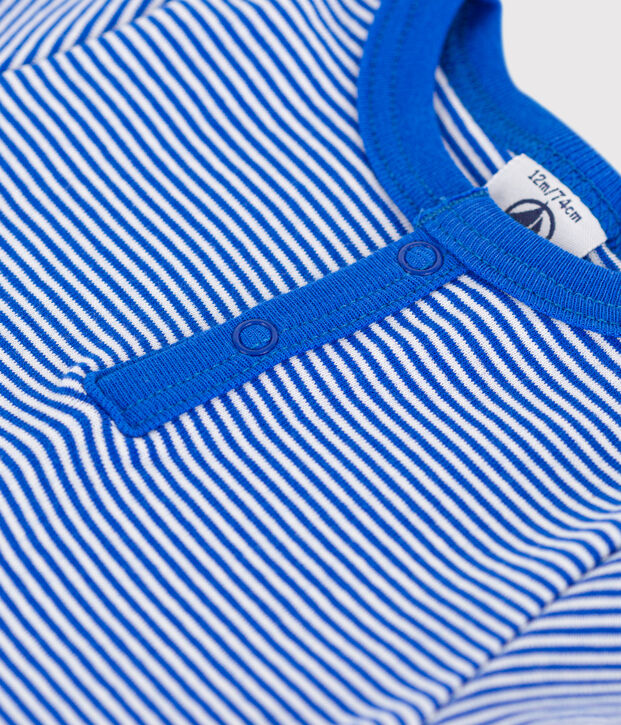 Body a maniche corte beb&egrave; millerighe in cotone blu/bianco