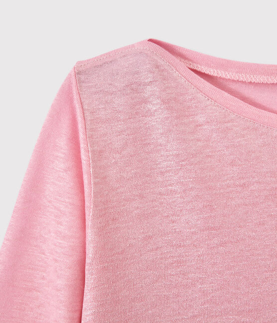 T-shirt donna a maniche lunghe in lino iridescente rosa BABYLONE/grigio ARGENT