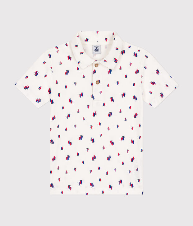 Polo a maniche corte in cotone bambino bianco/multicolore