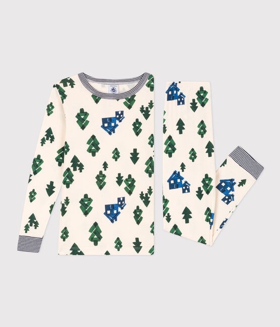 Pigiama bambino unisex in cotone aderente verde AVALANCHE/bianco MEDIEVAL/ MULTICO