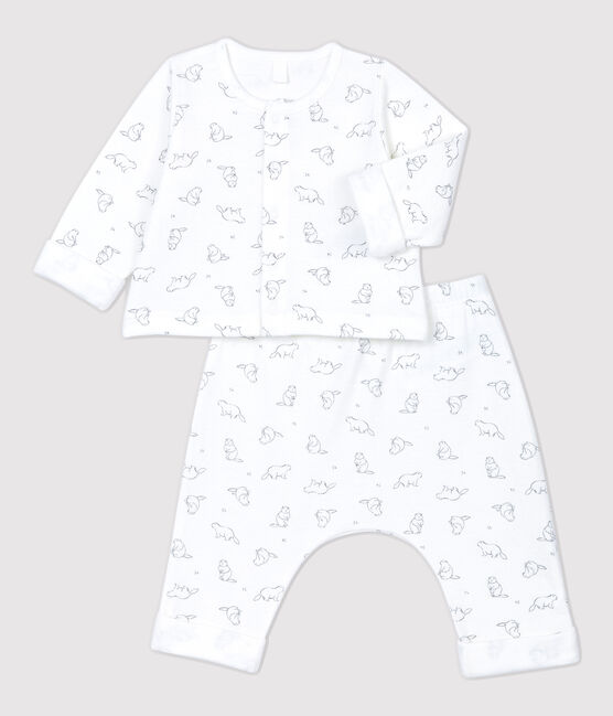 Completo 2 pezzi bebè fantasia marmotte in cotone biologico bianco MARSHMALLOW/grigio GRIS