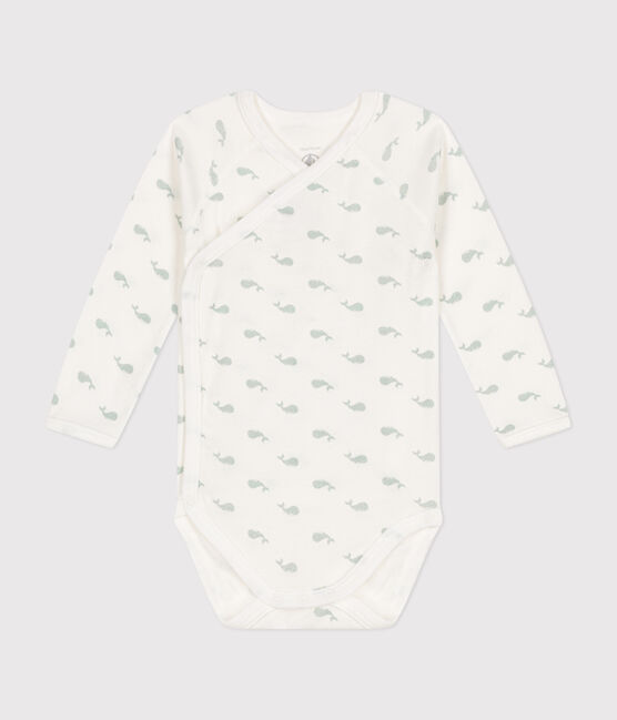 Body incrociato a maniche lunghe in cotone neonato bianco MARSHMALLOW/ HERBIER
