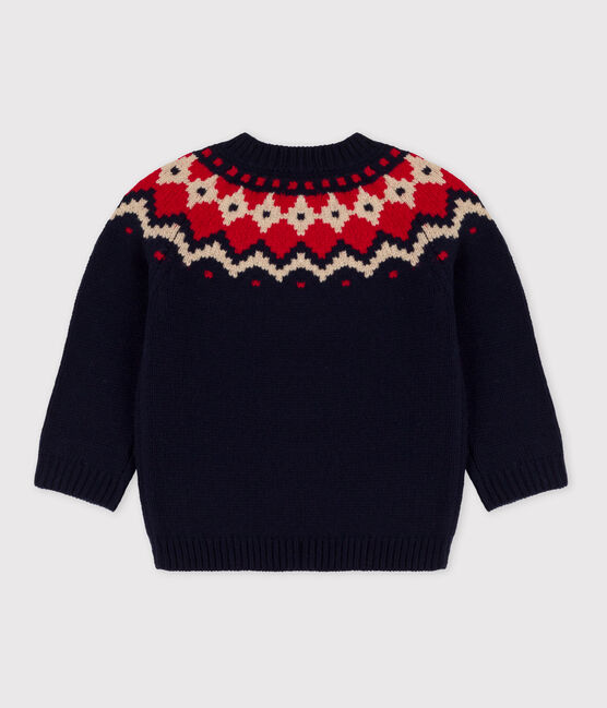 Pullover jaquard in lana e cotone per bebè blu SMOKING/bianco MULTICO