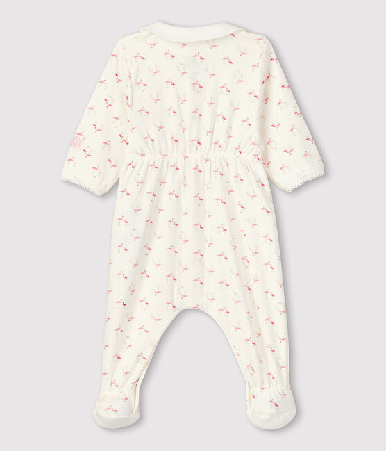 Tutina pigiama bebè femmina a costine bianco MARSHMALLOW/bianco MULTICO
