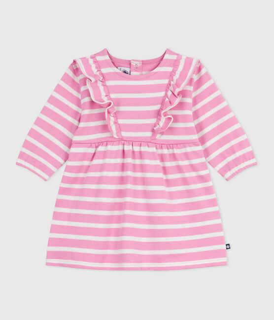 Abito a maniche lunghe in cotone a righe neonata rosa BOUDOIR/ MILK