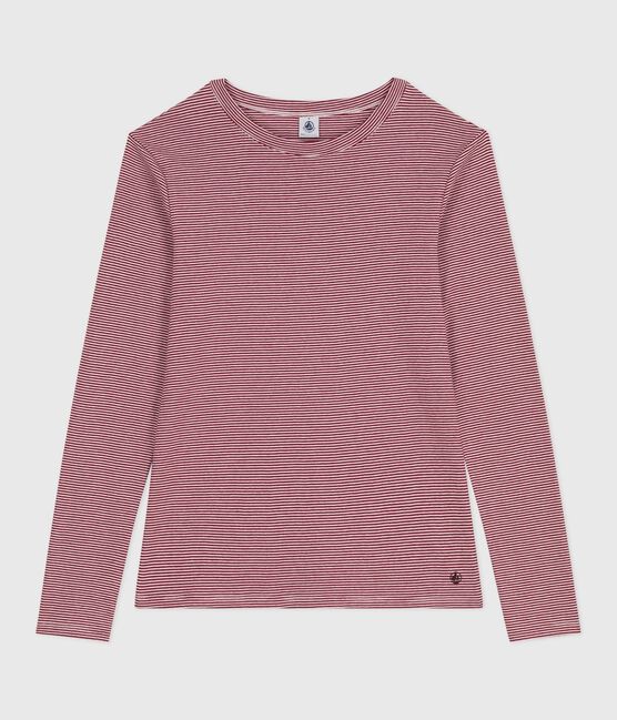 T-shirt L'Iconique a maniche lunghe in cotone donna rosso AMARANTE/ MARSHMALLOW
