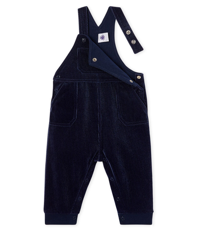 Salopette lunga maschietto in maglia di velluto a costine blu SMOKING