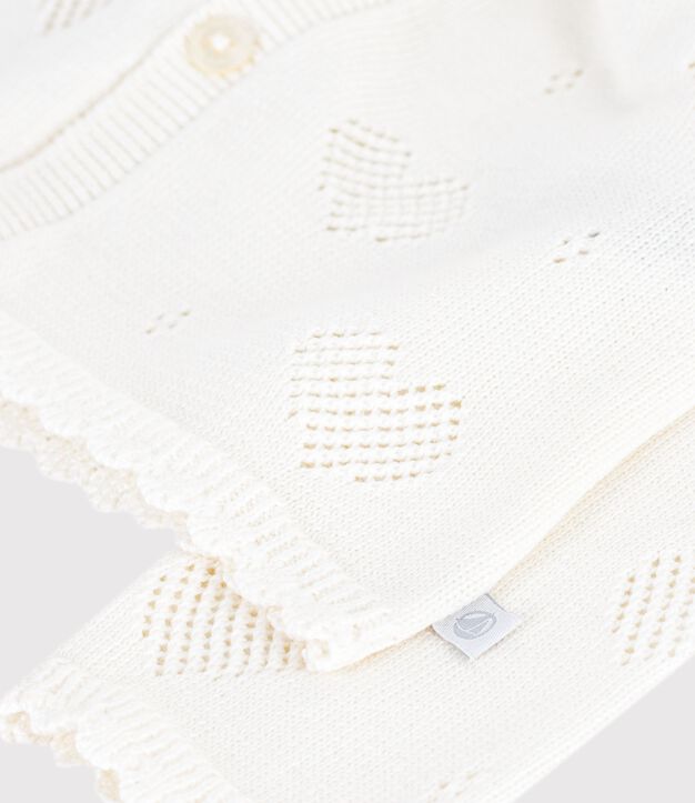 Cardigan in cotone con motivo a cuori neonata bianco