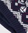 Cuffietta in misto lana e cotone jacquard con fodera in pile neonato blu/ecru/rosso