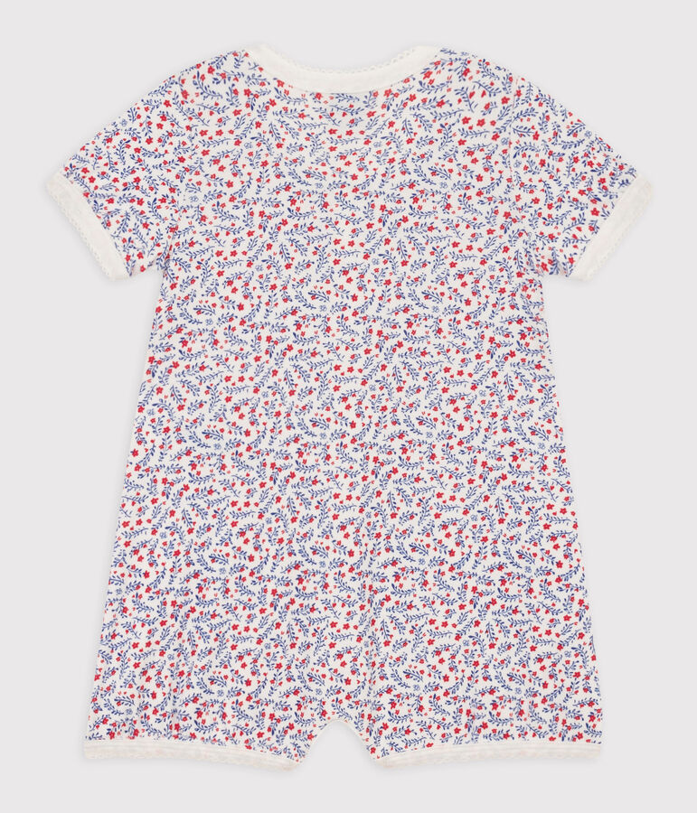 Tuta corta a fiori in cotone beb&egrave; bianco/multicolore