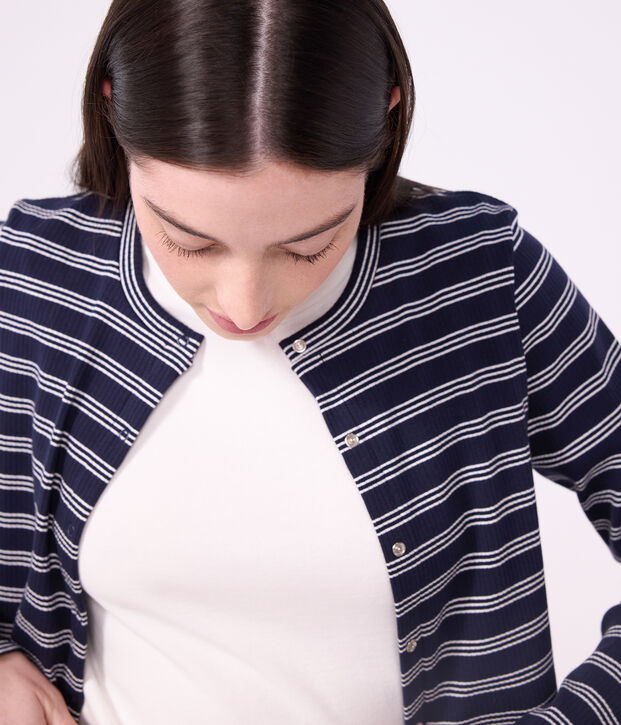 Cardigan in cotone a righe donna blu/bianco
