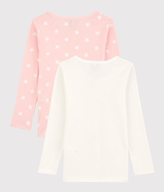 Confezione da 2 t-shirt bambina a maniche lunghe fantasia stellata in cotone variante 1
