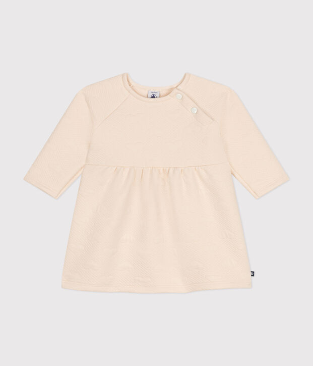 Abito a maniche lunghe in tubique trapuntato neonato ecru