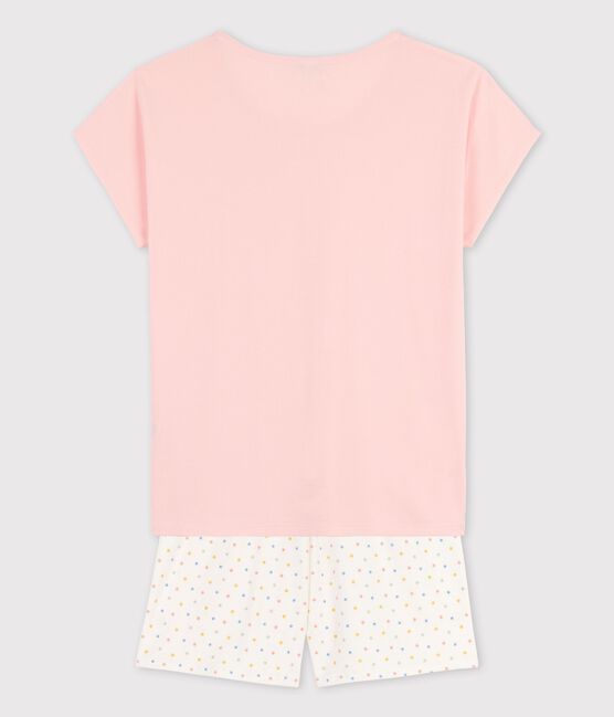 Pigiama corto bambina rosa in cotone biologico rosa MINOIS/bianco MULTICO