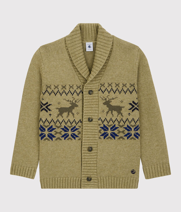 Cardigan bambino in lana e cotone beige/multicolore