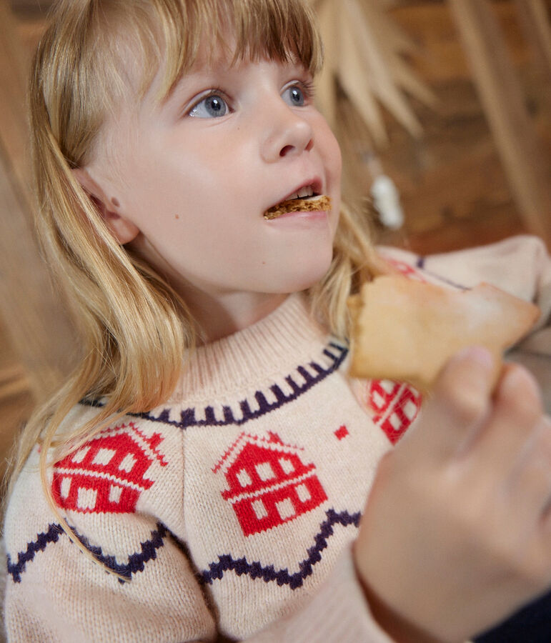 Pullover jaquard in lana e cotone bambino unisex beige/multicolore