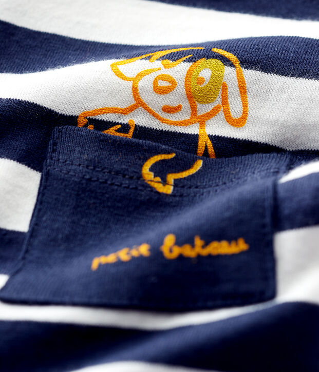 T-shirt maniche corte in jersey beb&egrave; maschio blu/bianco