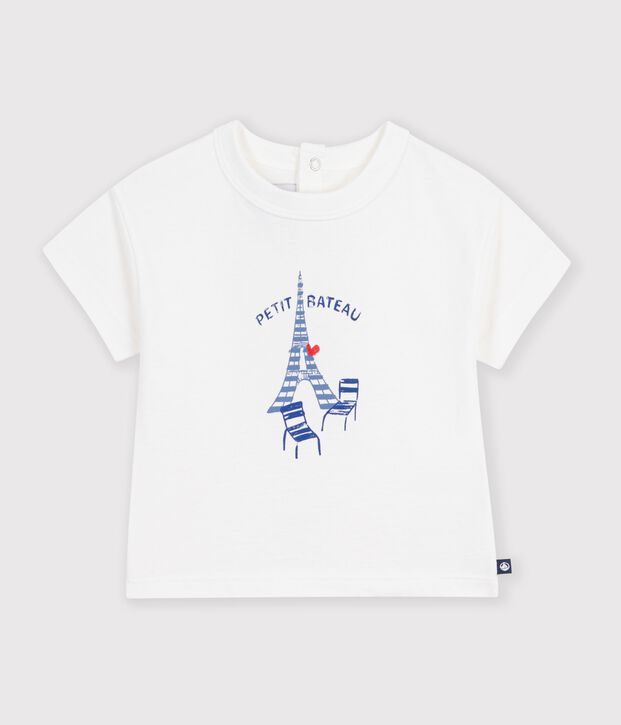 T-shirt a maniche corte in cotone tinta unita con motivo neonato bianco