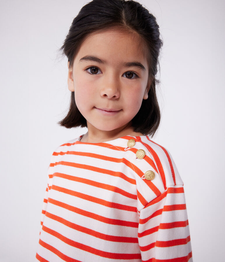 Abito a maniche lunghe in cotone a righe bambina rosa/rosso