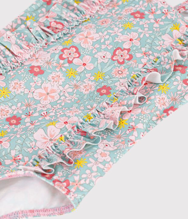 Costume da bagno intero con stampa a fiori e volant neonata blu/multicolore