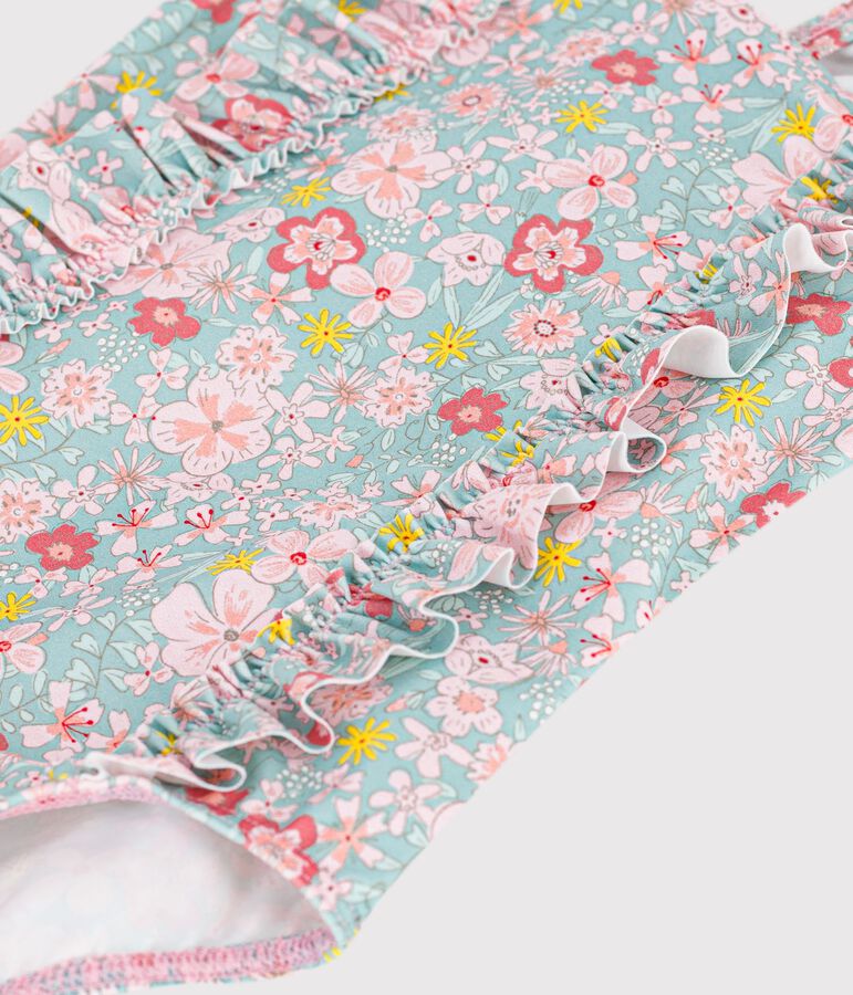 Costume da bagno intero con stampa a fiori e volant neonata blu/multicolore